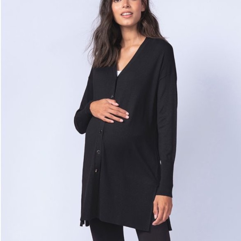 Seraphine Long-Line Black Maternity Cardigan